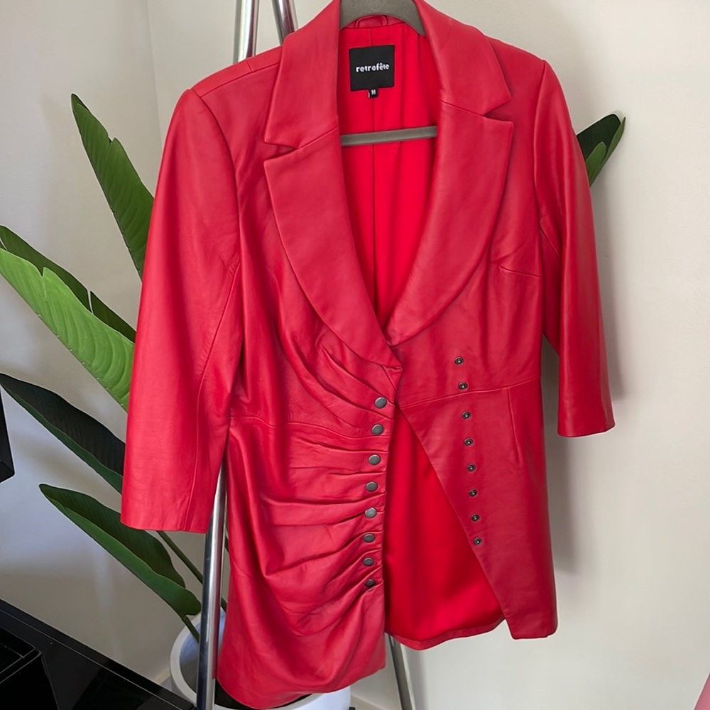Retrofete red leather minidress